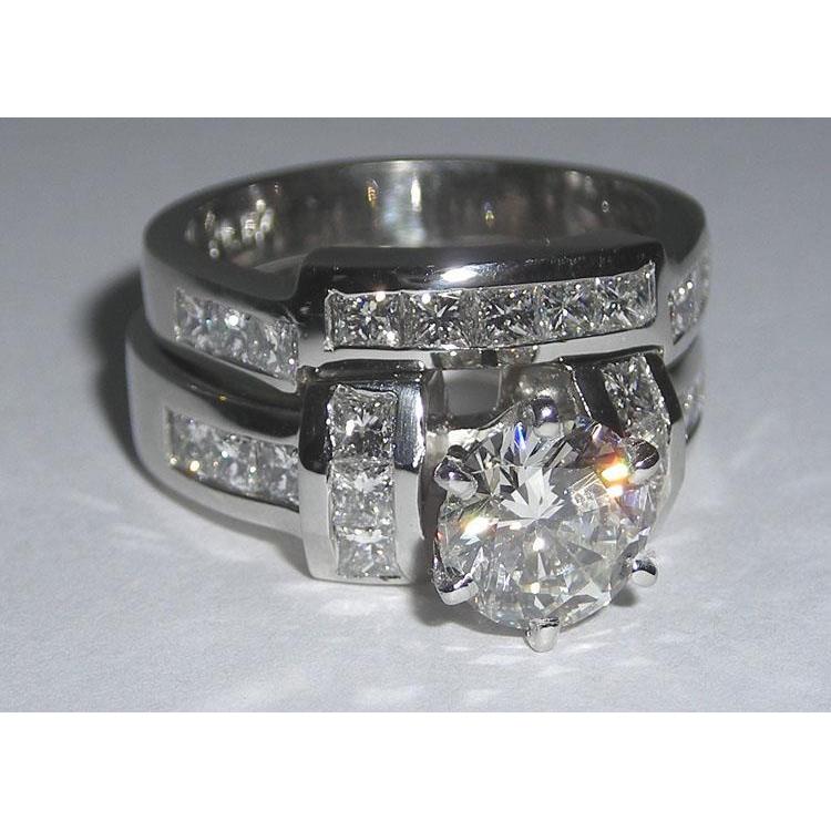4.40 Ct. Princess Round Diamonds Platinum Ring Engagement Set Engagement Ring Set