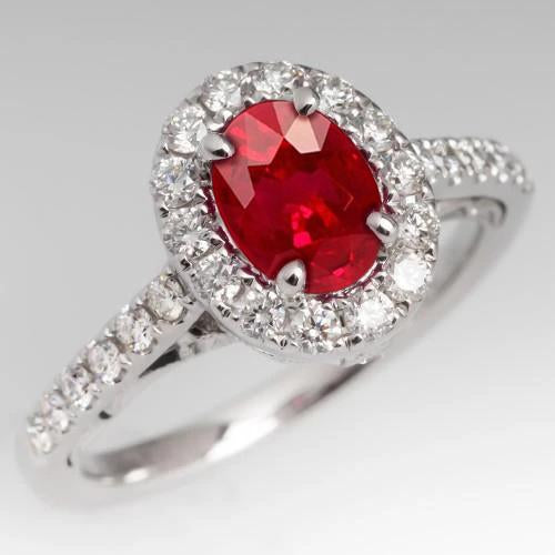 4.5 Ct Oval Cut Ruby And Diamond Ring White Gold Lady Men Jewelry Gemstone Ring