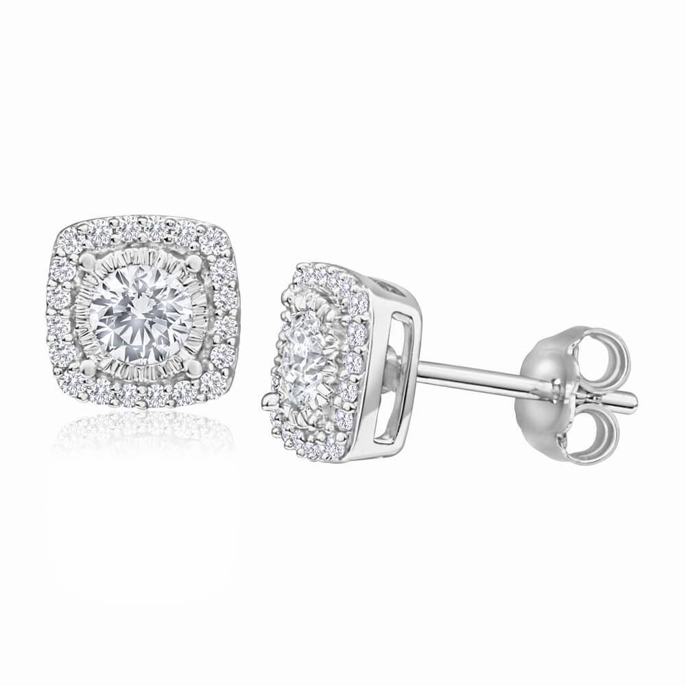 Gorgeous Round Cut Diamonds Studs Halo Earrings White Gold