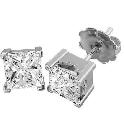 New Style Carats Princess Cut Prong Set Diamonds Studs Earrings Gold White Stud Earrings