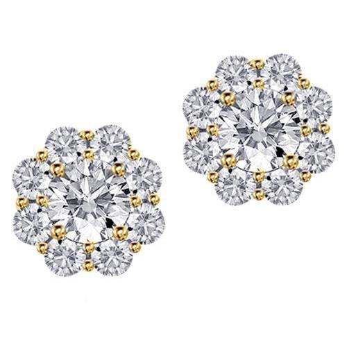 4.50 Carats Round Cut Natural Diamonds Studs Earrings 14K Yellow Gold Pave Halo Studs- Halo
