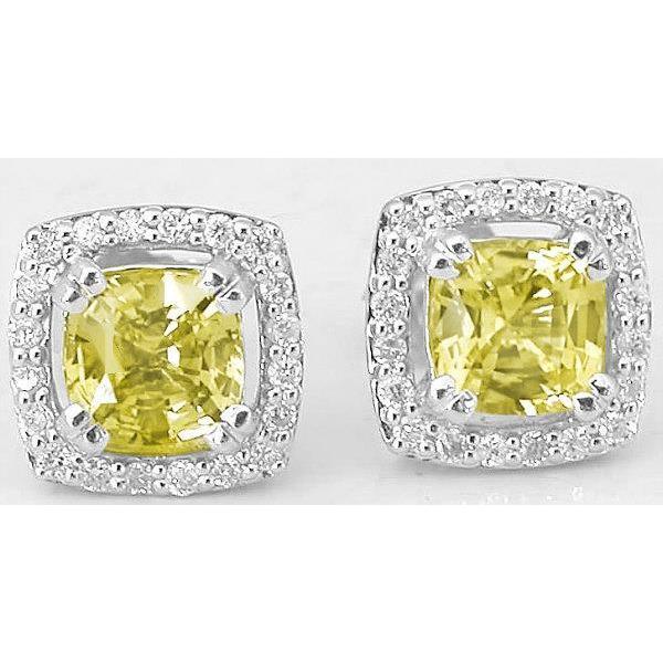 4.50 Ct. Cushion Yellow Sapphire Studs Earrings Gold White 14K Gemstone Earring
