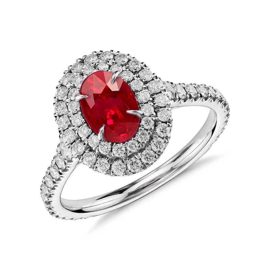 Fancy Lady’s Prong Set Ruby And Diamonds Gold White Gemstone Ring