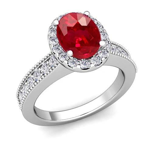 Sparkling Red Ruby With Diamonds White Gold Gemstone Ring