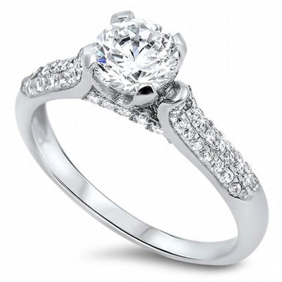Brilliant Cut Sparkling Diamonds Wedding Ring Solitaire Ring with Accents