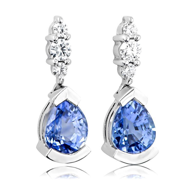 True classic fancy Pear And Round Cut Ceylon Sapphire With Diamonds Gemstone Earring