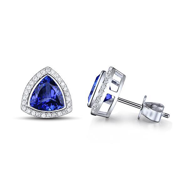 Woman's Weeding Anniversary Bezel Set Tanzanite With Diamonds Studs Earrings