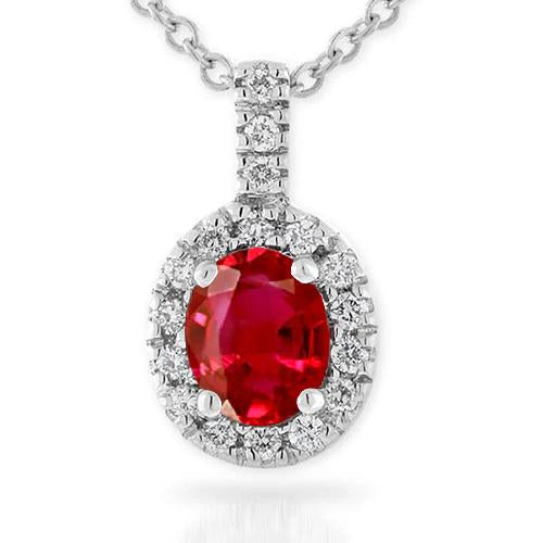 4.75 Carats Ruby With Diamonds Pendant Necklace With Chain White Gold 14K Gemstone Pendant