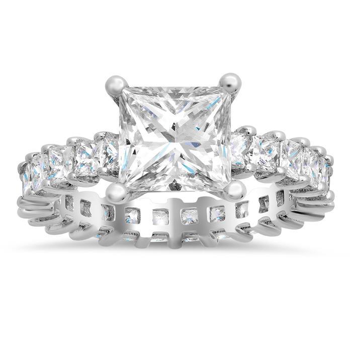 Fancy Princess Cut Vintage Style White Gold Diamond Solitaire Ring with Accents
