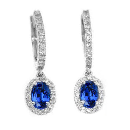 Blue Oval Cut Sapphire Jewelry Diamond Drop Earring Gold Elegant Woman's