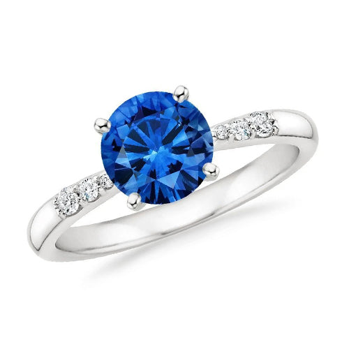 2.75 Ct. Blue Round Sapphire Gemstone Natural Earth Mined Diamond Ring
