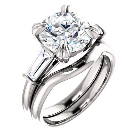 Round With Baguette Diamond 3 Stone Ring White Three Stone Ring