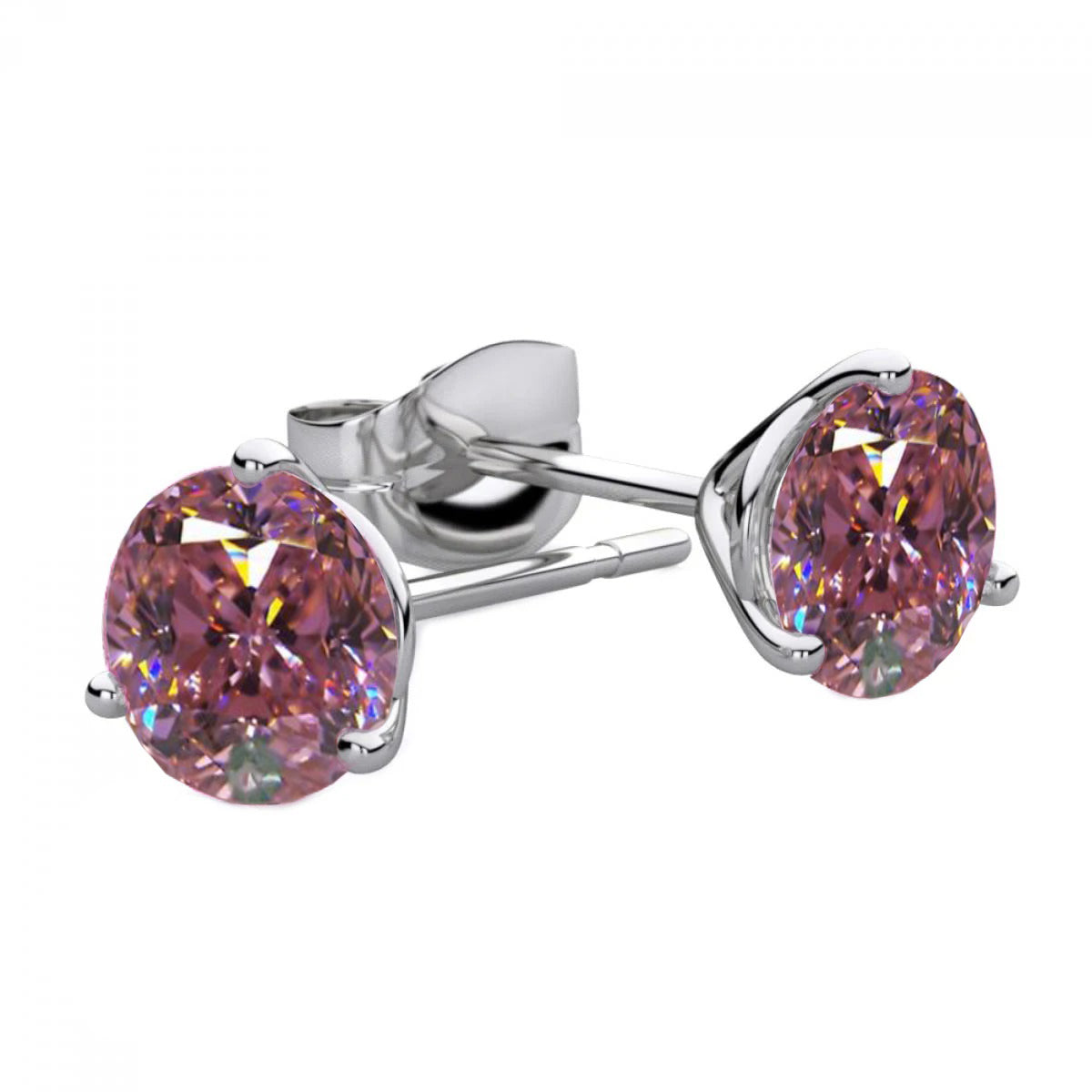 Round Solitaire Pink Lady’s Brilliant Engagement Sapphire Stud Gold Earring Lady Jewelry
