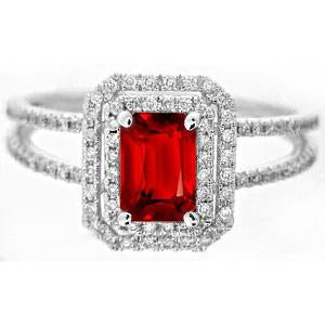 Females Emerald Cut Ruby And Diamond Ring White Gold Jewelry Gemstone Ring