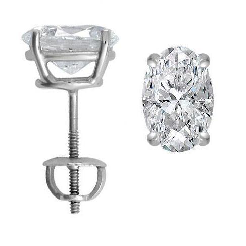 Amazing Prong Set Oval Cut Diamond Stud Earring Pair White Gold