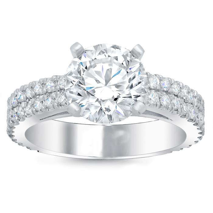 Brilliant Cut Diamonds Engagement White Gold Solitaire Ring with Accents
