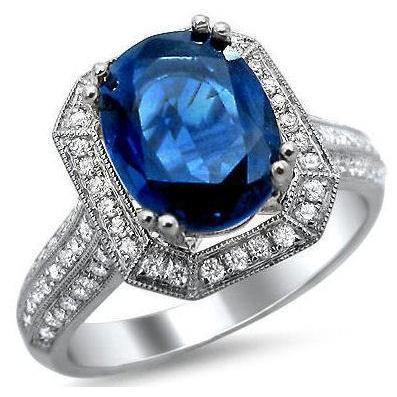 High Quality Unique Ceylon Sapphire With Diamonds White Gold Gemstone Ring