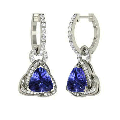 5 Ct Tanzanite And Natural Earth Mined Diamonds Lady Dangle Earrings White Gold 14K