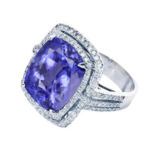 Gorgeous fancy Ring Tanzanite Cushion Diamonds Solid White Gold