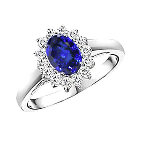 5.30 Carats Tanzanite Oval Natural Earth Mined Diamonds Ring White Gold 14K New