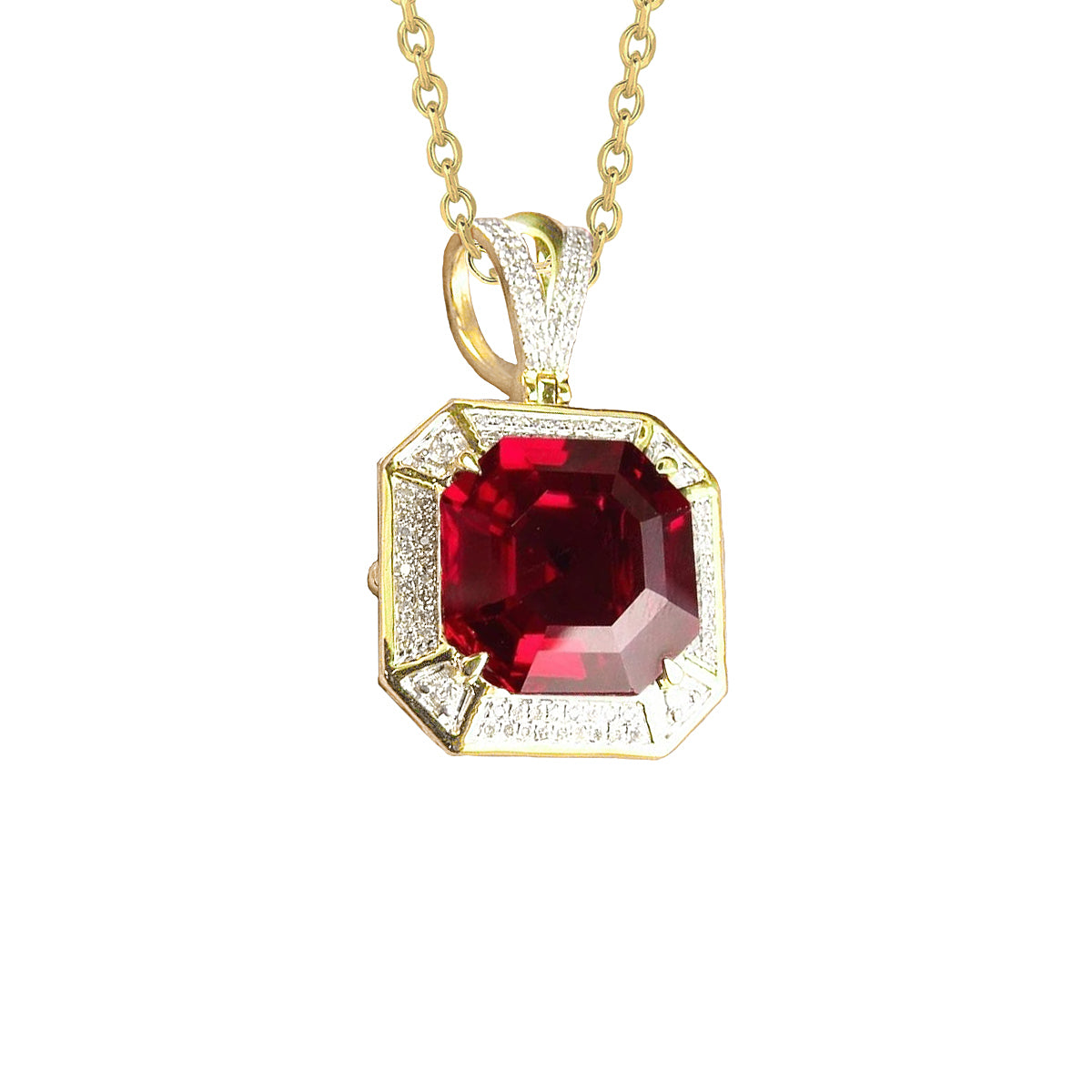 5.40 Ct Asscher Shape Red Ruby And Natural Earth Mined Diamond Necklace Pendant