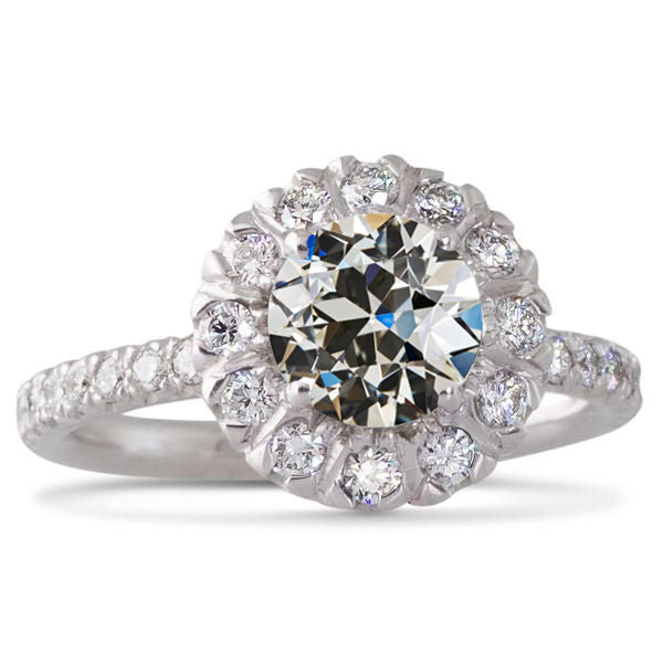 Halo Old Mine Cut Diamond Ring With Accents Gold