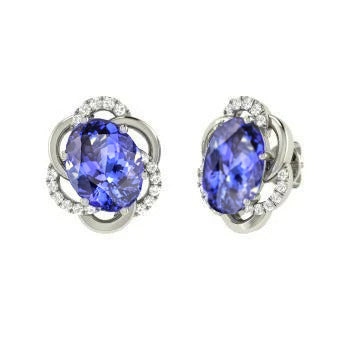 5.50 Carats Tanzanite With Natural Earth Mined Diamonds Studs Earrings White Gold 14K