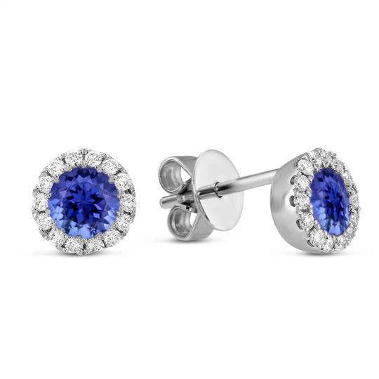 5.60 Carats Round Cut Tanzanite With Natural Earth Mined Diamonds Studs Earrings