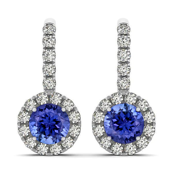 New High Quality Wedding Tanzanite And Diamonds Lady Dangle Earrings