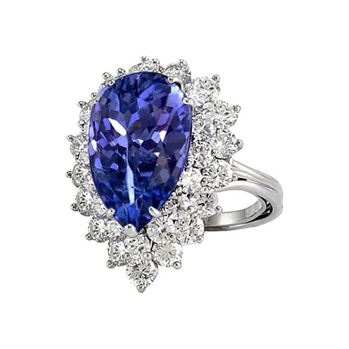Pear Tanzanite With Diamonds White Gold Ring New