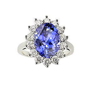 New High Quality Blue Tanzanite With White Diamonds Ring Gold