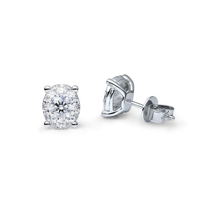 Diamonds Ladies Halo Studs Earrings White Gold New