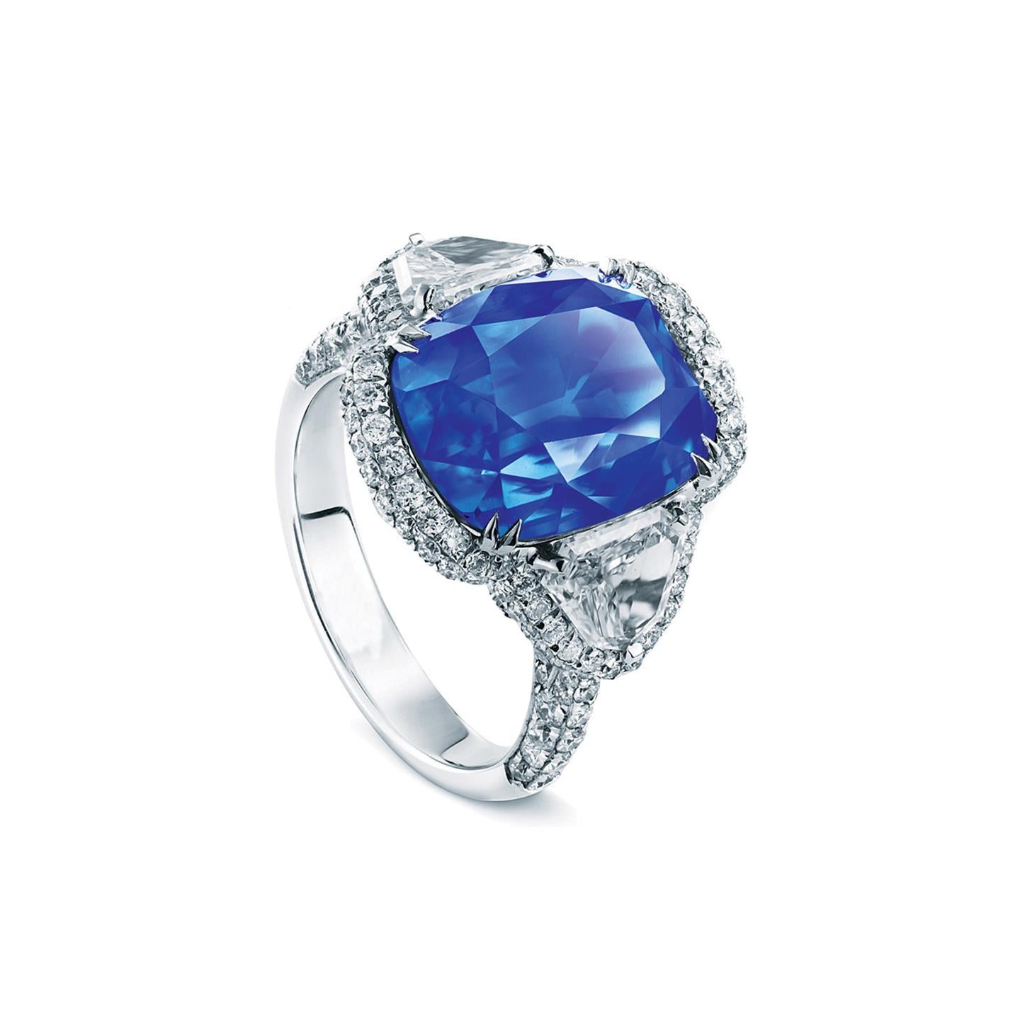 Sri Lanka Sapphire Diamonds Ring White Gold Gemstone Ring