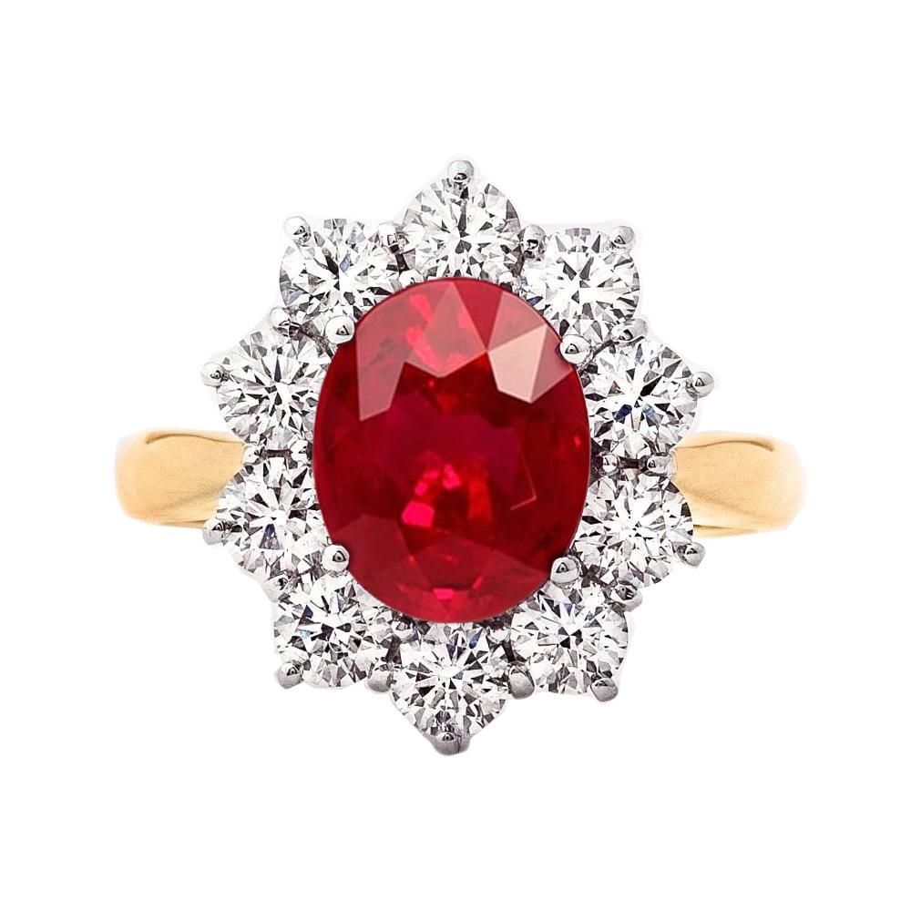 Brilliant Engagement Round Cut Natural Ruby With Diamonds Yellow Gold Gemstone Ring