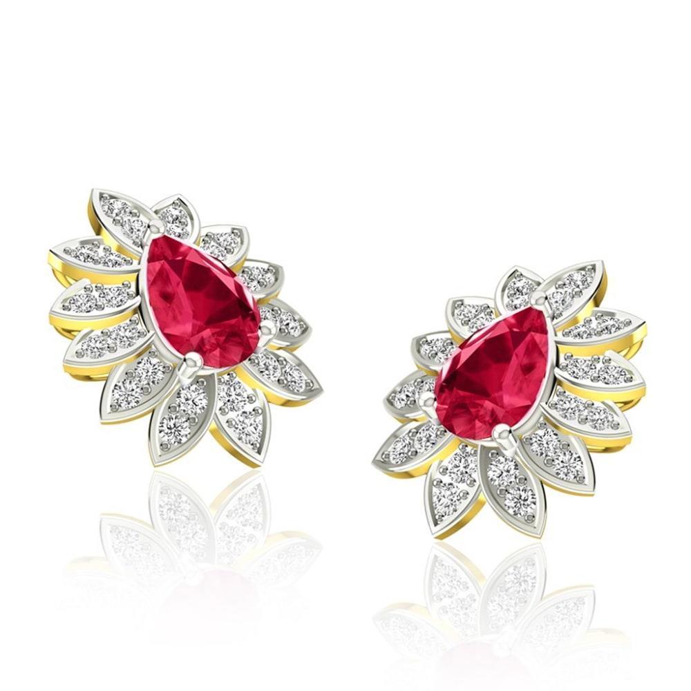 New High Quality Wedding Prong Set Ruby And Diamonds Studs Earrings
