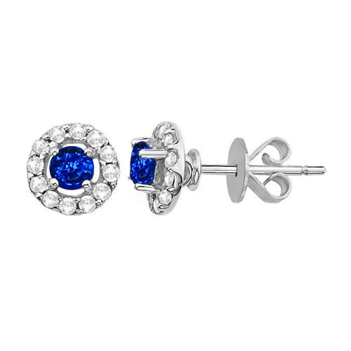 Lady’s Round Anniversary Sri Lanka Sapphire Diamonds Studs Earring White Gold