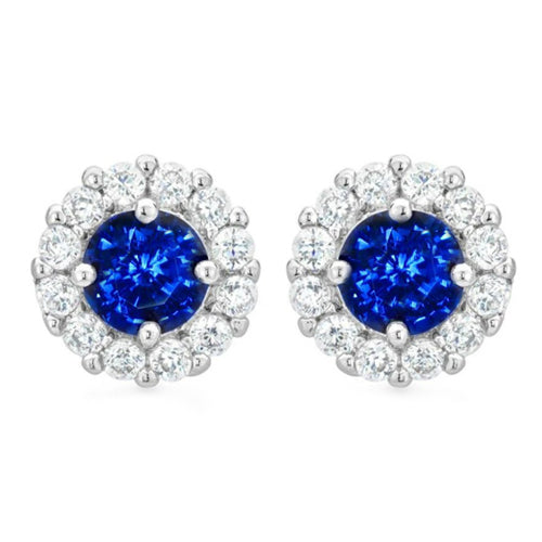 Lady’s Round Anniversary White Gold Round Sapphire And Diamond Stud Earring