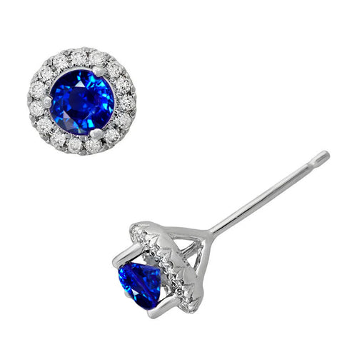 Lady’s Round Anniversary Ceylon Sapphire Women Studs Earring Jewelry White Gold