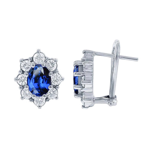 Female new Anniversary Ceylon Blue Sapphire Diamond Cluster Studs White Gold