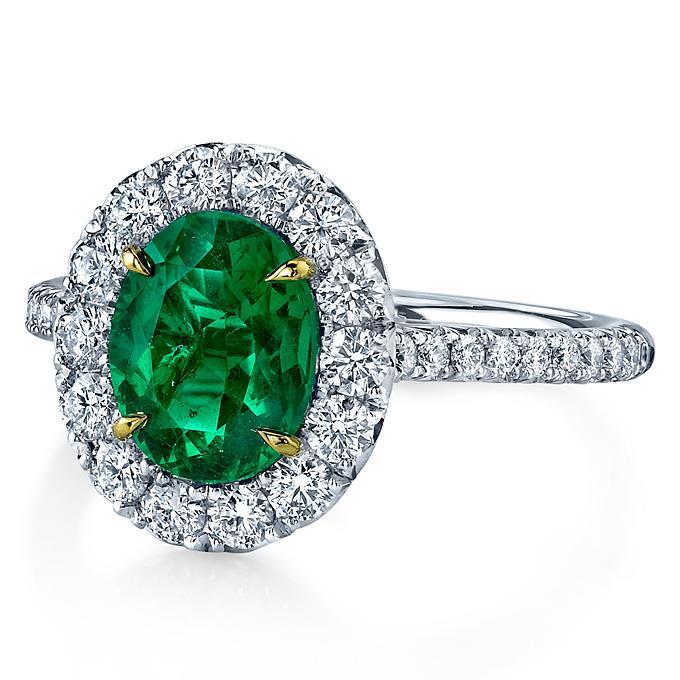 Emerald And Diamonds Engagement Ring Gold White Gemstone Ring