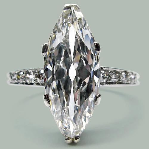 Marquise & Round Brilliant Diamonds Engagement Ring White Solitaire With Accents Solitaire