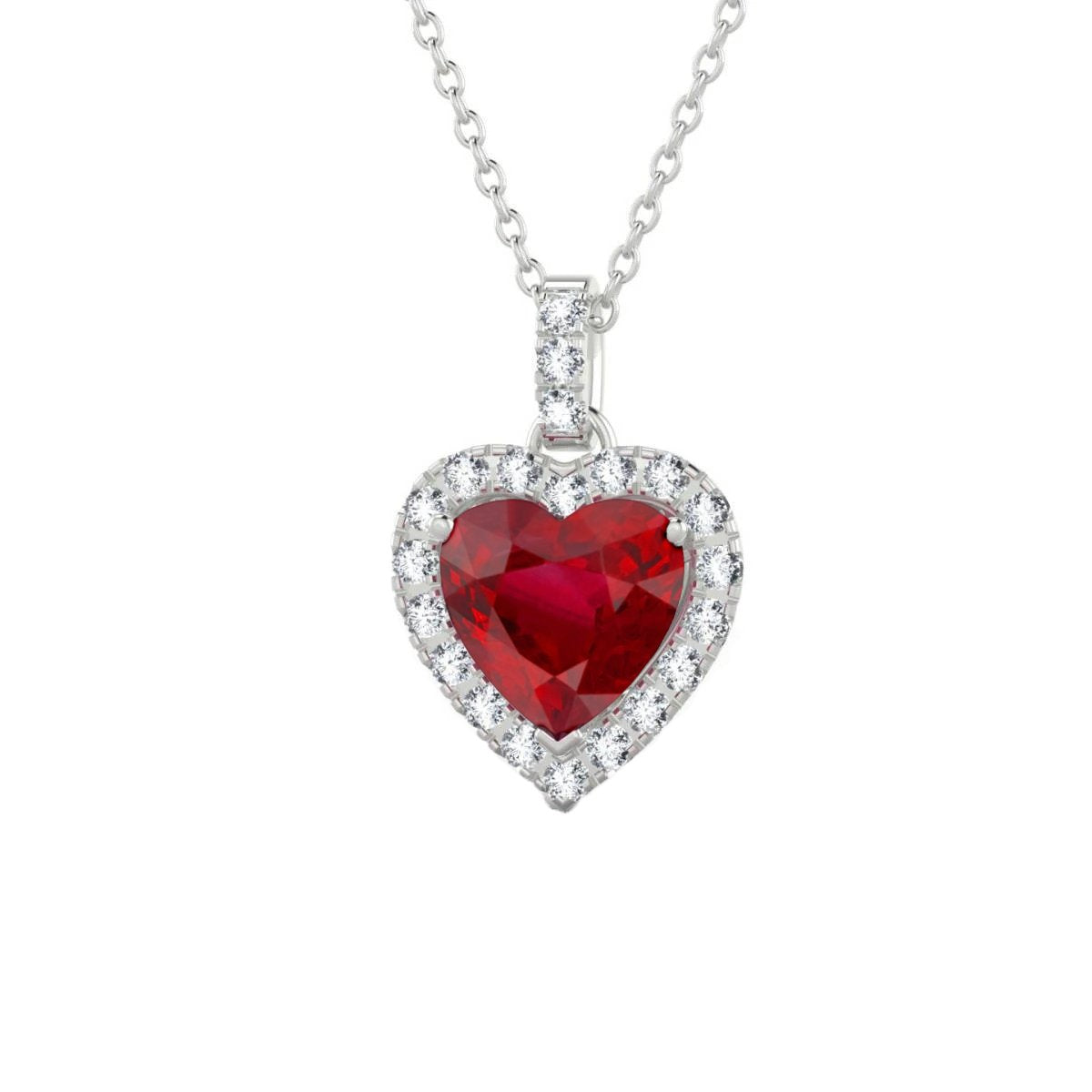 5.50 Ct. Ruby And Diamonds Heart Shape Pendant Necklace White Gold 14K Gemstone Pendant