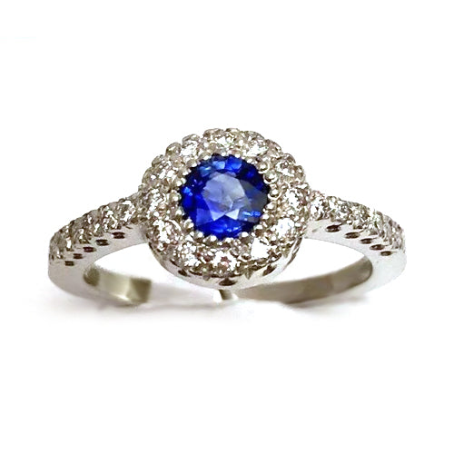 Women Jewelry Round Blue Ceylon Sapphire Diamond Ring White Gold