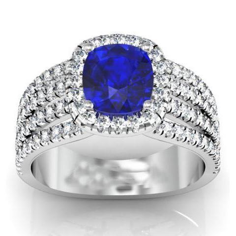Fancy Lady’s Prong Ceylon Blue Sapphire Diamonds White Gold Gemstone Ring