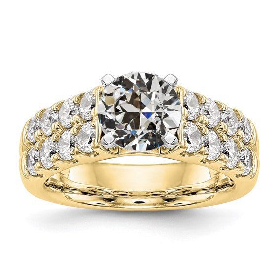 Old Miner Cut Diamond Engagement Ring Prong Set Two Tone