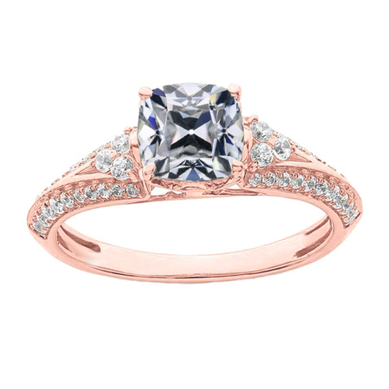 White Peach Wedding Anniversary Old Miner Diamond Ring Prong Set Rose Gold