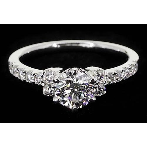 6 Prong Setting Vintage Style White Gold Diamond Solitaire Ring with Accents