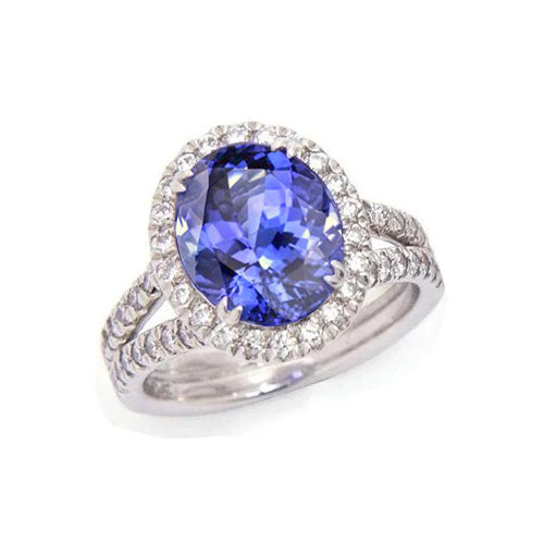 Blue Tanzanite And Diamonds Ring White Gold Amazing Style
