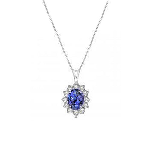 6.00 Ct Prong Set Tanzanite And Natural Earth Mined Diamonds Pendant White Gold 14K