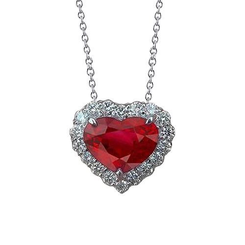 6.40 Carats Red Ruby And Natural Earth Mined Diamond Necklace Pendant With Chain Gold 14K